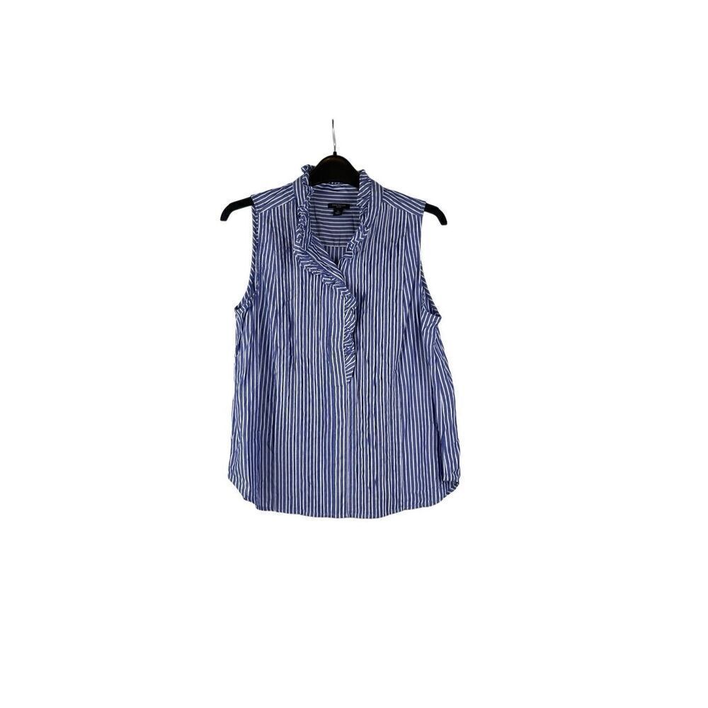 Ann Taylor Sleeveless Ruffle Pintucked Popover Button Up MP